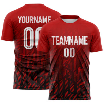 Custom Red White-Black Diagonal Geometric Line Sublimation Soccer Uniform Jersey