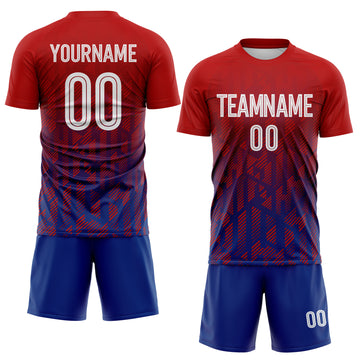 Custom Red White-Royal Diagonal Geometric Line England Style Sublimation Soccer Uniform Jersey