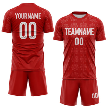 Custom Red White-Black Floral England Style Sublimation Soccer Uniform Jersey