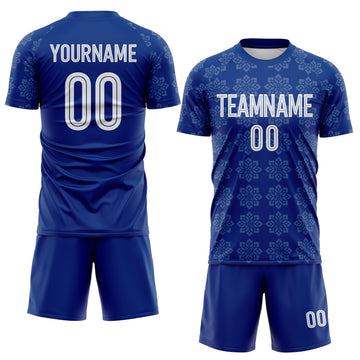 Custom Royal White-Black Floral England Style Sublimation Soccer Uniform Jersey