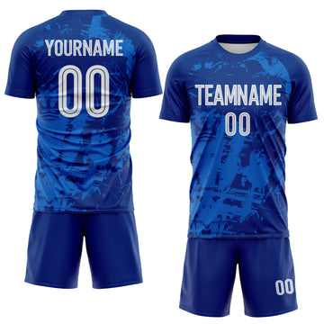 Custom Royal White-Blue Brush Stroke Splatter England Style Sublimation Soccer Uniform Jersey