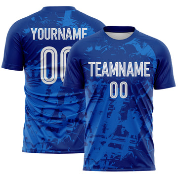 Custom Royal White-Blue Brush Stroke Splatter England Style Sublimation Soccer Uniform Jersey