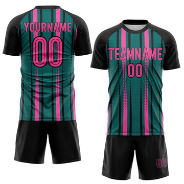 Custom Teal Pink-Black Vertical Stripe Sublimation Soccer Uniform Jersey