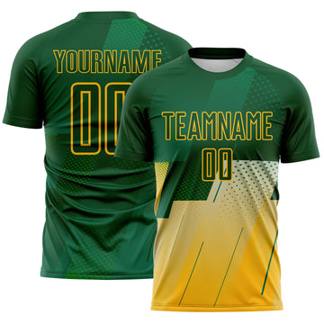 Custom Green-Gold Geometric Diagonal Block Halftone Grid Sublimation Soccer Uniform Jersey