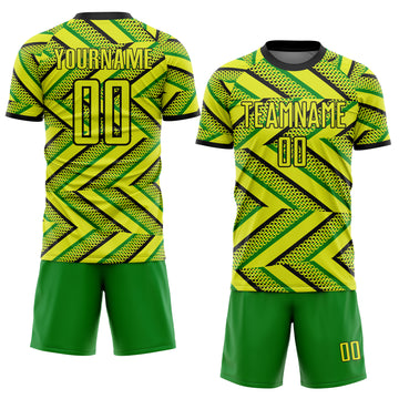 Custom Neon Yellow Black-Green Geometric Chevron Halftone Dot Australia Style Sublimation Soccer Uniform Jersey