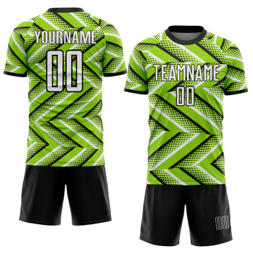 Custom Neon Green Black-White Geometric Chevron Halftone Dot Sublimation Soccer Uniform Jersey