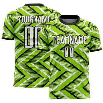 Custom Neon Green Black-White Geometric Chevron Halftone Dot Sublimation Soccer Uniform Jersey