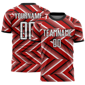 Custom Red White-Black Geometric Chevron Halftone Dot Sublimation Soccer Uniform Jersey