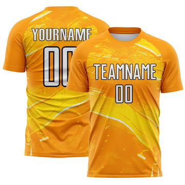 Custom Orange White Yellow-Black Flowing Wave Sublimation Soccer Uniform Jersey