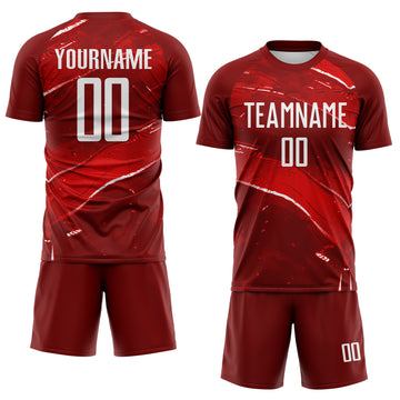 Custom Red-White Flowing Wave Sublimation Soccer Uniform Jersey