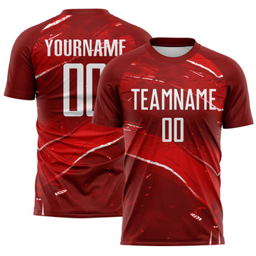 Custom Red-White Flowing Wave Sublimation Soccer Uniform Jersey