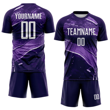 Custom Purple-White Flowing Wave Sublimation Soccer Uniform Jersey