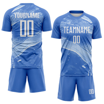 Custom Light Blue-White Flowing Wave Sublimation Soccer Uniform Jersey