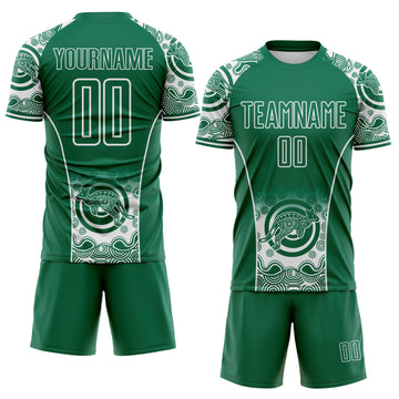 Custom Kelly Green-White Australia Kangaroo Aboriginal Dot Art Australia Kangaroo Sublimation Soccer Uniform Jersey