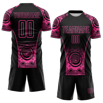 Custom Black-Pink Australia Kangaroo Aboriginal Dot Art Australia Kangaroo Sublimation Soccer Uniform Jersey