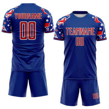 Custom Royal Red-White Australian Flag Country Map Sublimation Soccer Uniform Jersey