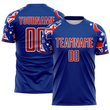 Custom Royal Red-White Australian Flag Country Map Sublimation Soccer Uniform Jersey
