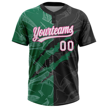 Custom Graffiti Pattern Black Kelly Green-Pink 3D Two-Button Unisex Softball Jersey