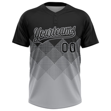 Custom Black Gray 3D Pattern Gradient Square Shapes Two-Button Unisex Softball Jersey