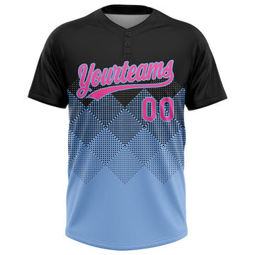 Custom Black Pink-Light Blue 3D Pattern Gradient Square Shapes Two-Button Unisex Softball Jersey