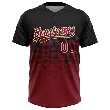 Custom Black Crimson-City Cream 3D Pattern Gradient Square Shapes Two-Button Unisex Softball Jersey