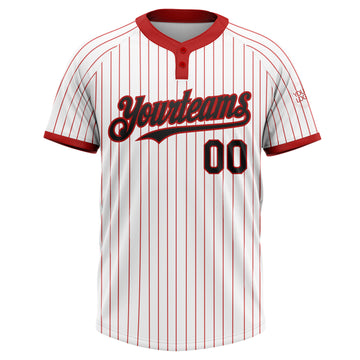 Custom White Red Pinstripe Black Two-Button Unisex Softball Jersey