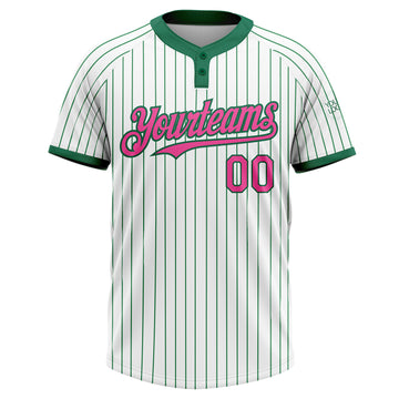 Custom White Kelly Green Pinstripe Pink Two-Button Unisex Softball Jersey