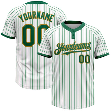 Custom White Kelly Green Pinstripe Old Gold Two-Button Unisex Softball Jersey