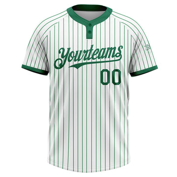 Custom White Kelly Green Pinstripe Kelly Green Two-Button Unisex Softball Jersey