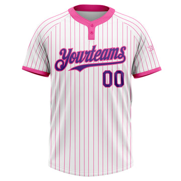 Custom White Pink Pinstripe Purple Two-Button Unisex Softball Jersey