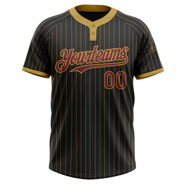 Custom Black Old Gold Pinstripe Burgundy Two-Button Unisex Softball Jersey