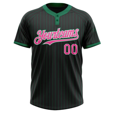 Custom Black Kelly Green Pinstripe Pink-White Two-Button Unisex Softball Jersey