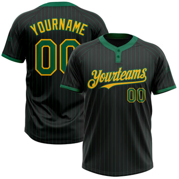 Custom Black Kelly Green Pinstripe Gold Two-Button Unisex Softball Jersey