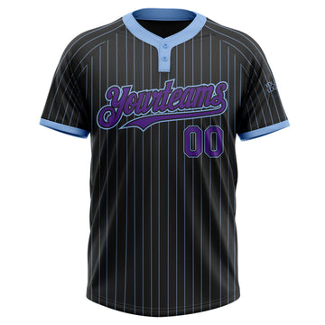 Custom Black Light Blue Pinstripe Purple Two-Button Unisex Softball Jersey