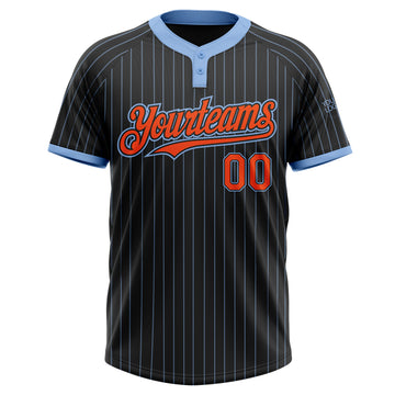 Custom Black Light Blue Pinstripe Orange Two-Button Unisex Softball Jersey