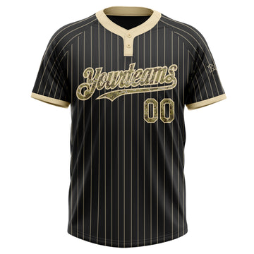 Custom Black Cream Pinstripe Camo Two-Button Unisex Softball Jersey