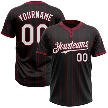 Custom Black Crimson Pinstripe White Two-Button Unisex Softball Jersey