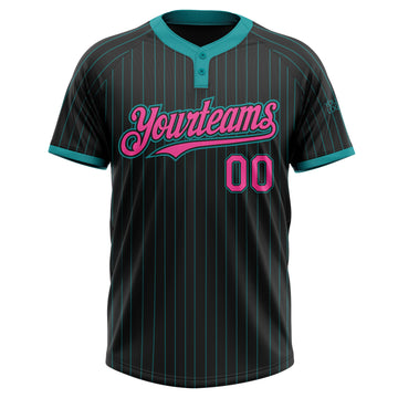 Custom Black Teal Pinstripe Pink Two-Button Unisex Softball Jersey