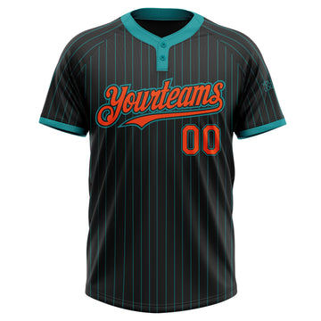 Custom Black Teal Pinstripe Orange Two-Button Unisex Softball Jersey