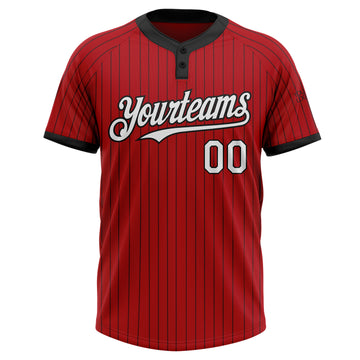 Custom Red Black Pinstripe White Two-Button Unisex Softball Jersey