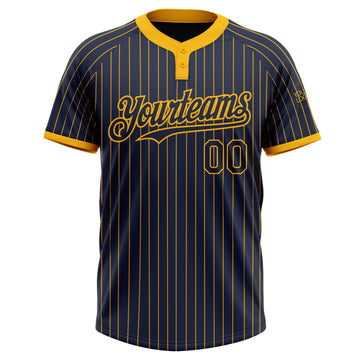 Custom Navy Gold Pinstripe Gold Two-Button Unisex Softball Jersey