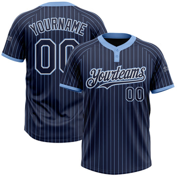 Custom Navy Light Blue Pinstripe White Two-Button Unisex Softball Jersey