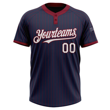 Custom Navy Crimson Pinstripe White Two-Button Unisex Softball Jersey