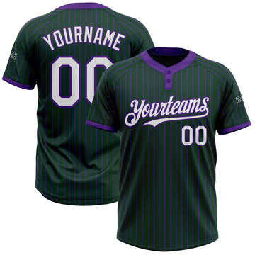 Custom Green Purple Pinstripe White Two-Button Unisex Softball Jersey