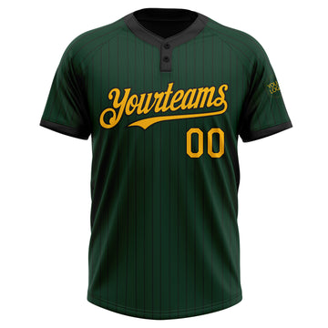 Custom Green Black Pinstripe Gold Two-Button Unisex Softball Jersey