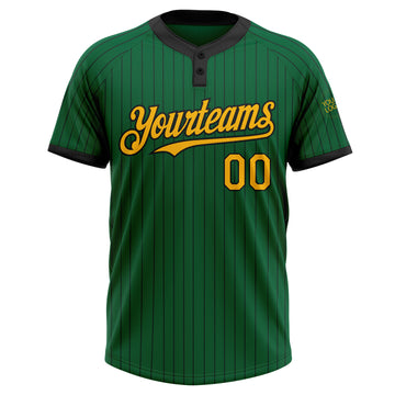 Custom Kelly Green Black Pinstripe Gold Two-Button Unisex Softball Jersey