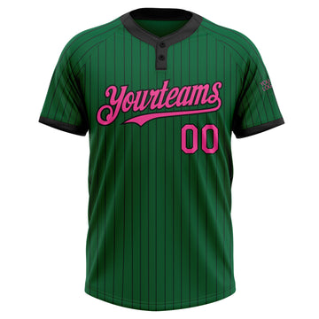 Custom Kelly Green Black Pinstripe Pink Two-Button Unisex Softball Jersey