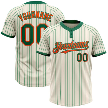 Custom Cream Kelly Green Pinstripe Orange Two-Button Unisex Softball Jersey