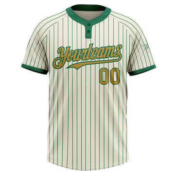 Custom Cream Kelly Green Pinstripe Old Gold Two-Button Unisex Softball Jersey