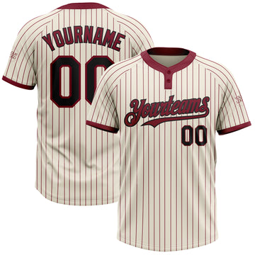 Custom Cream Crimson Pinstripe Black Two-Button Unisex Softball Jersey